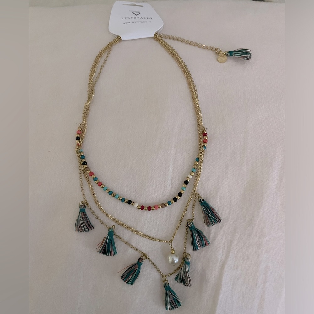 Vestopazzo necklace- gold/teal NWT